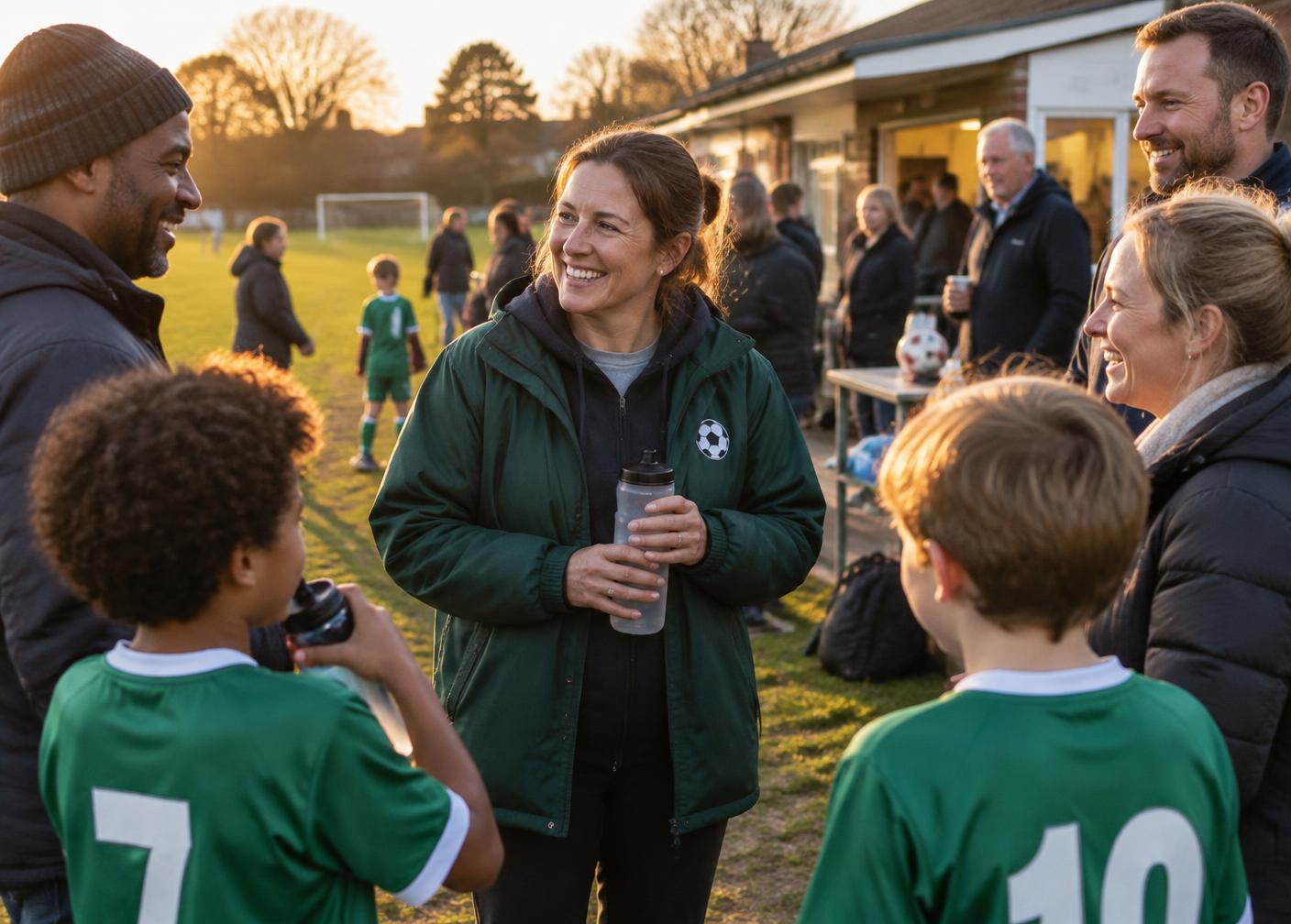 The same community nurse talking with families at a local football club